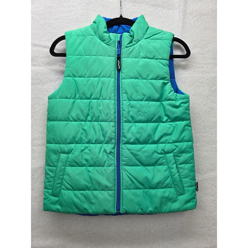 Reversible Puffer Vest Green and Blue Quilted Full Zip Sleeveless Jacket Women